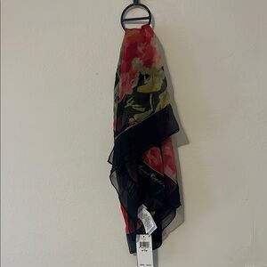 Lauren Ralph Lauren Sheer Scarf with Red and Black Floral Design